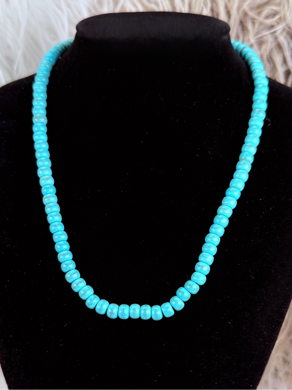 Bright Blue Rondelle Bead Single Strand Necklace Boho Southwestern Style